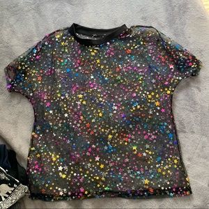 I heart raves mesh tshirt dress with rainbow stars